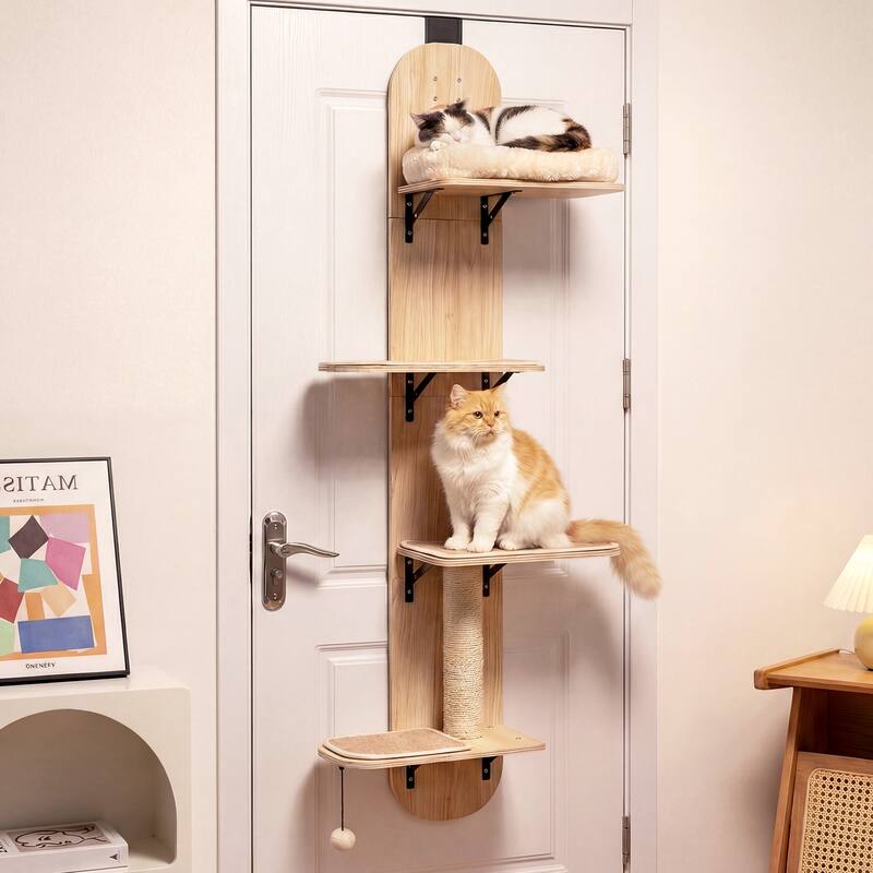Gymax Door Hanging Cat Climber w/Plush Bed Scratching Post Carpeted