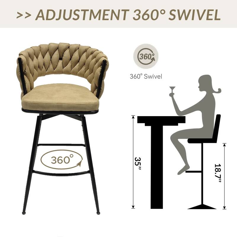 360 Swivel Bar Stool Set of 2 with Back and Footrest, No Adjustable