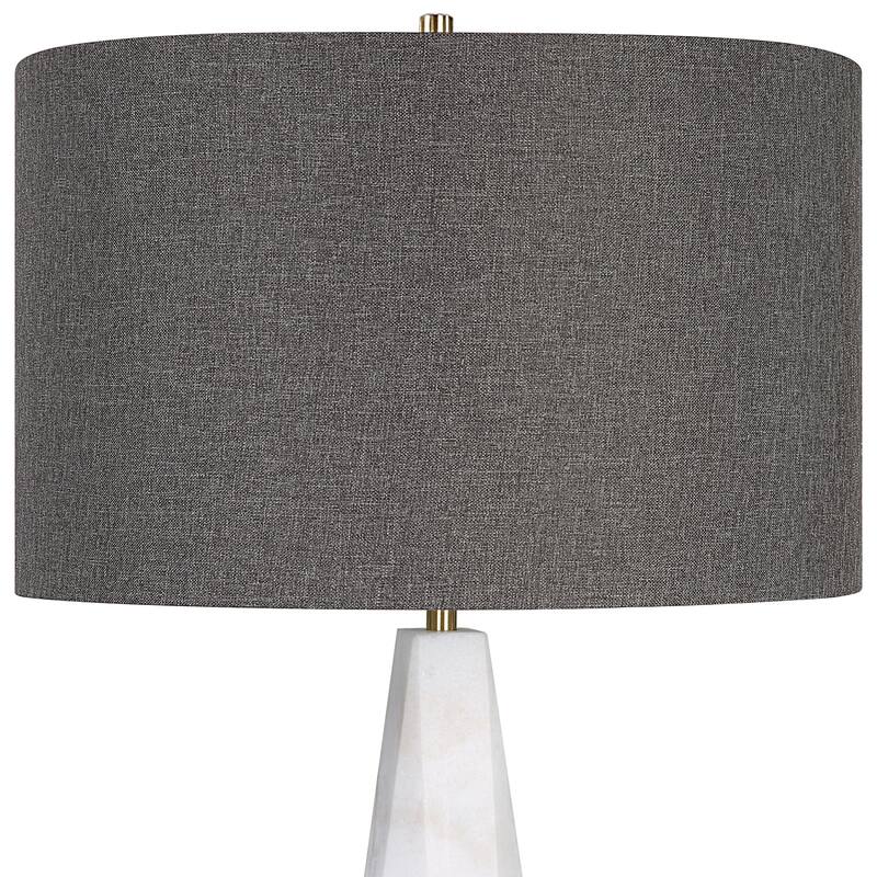 Honed Marble Table Lamp with Drum Shade - 28.75" - White and Gold