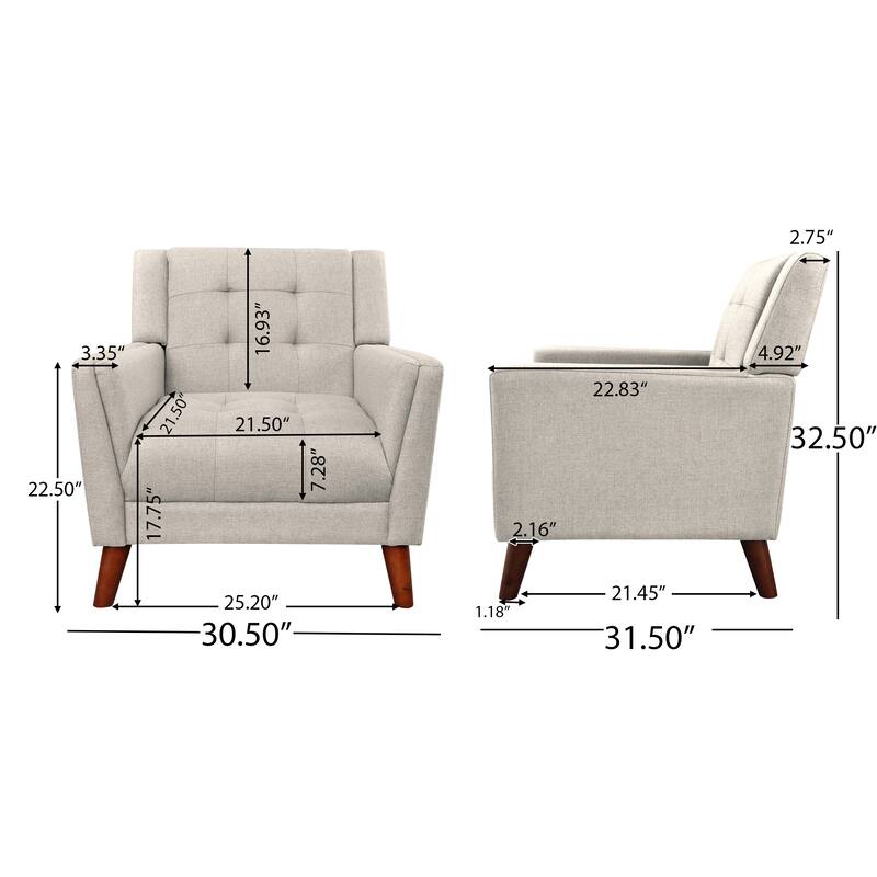 Fabric Mid-Century Modern Armchair with Tufted Back, Sinuous Spring Seat and Tapered Wood Legs
