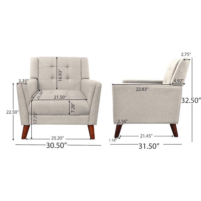 Roomfitters Tufted Wingback Accent Chair with Tapered Wood Legs, Upholstered Lounge Armchair for Living Room