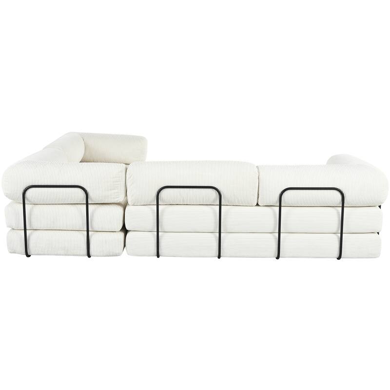 115" Polyester L-Shaped Modular Sofa Bed with Corduroy Upholstery and 4-Seat Configuration