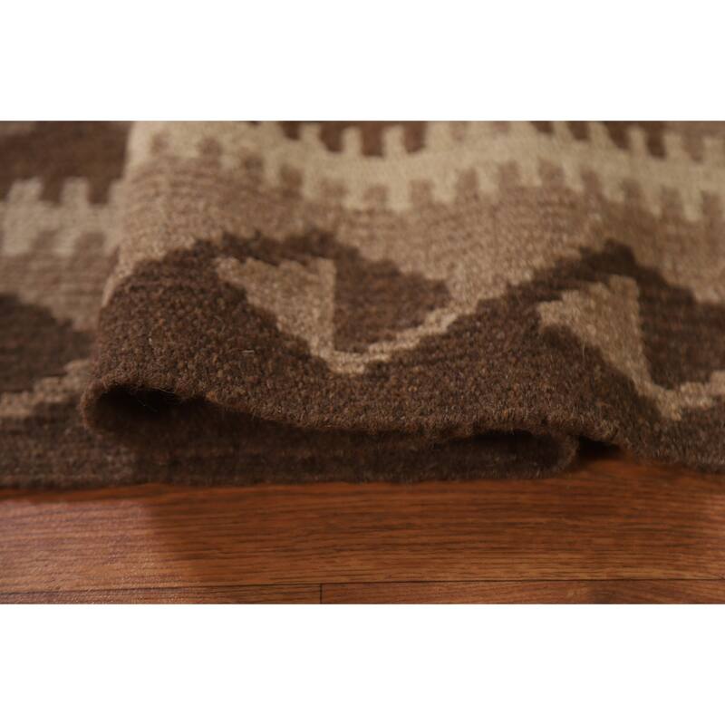 Flat-weave Kilim Rug Oriental Brown Wool Carpet - 3'1" x 5'1"