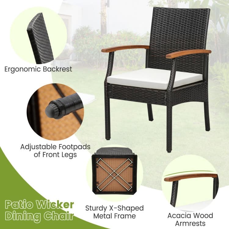 Patio Wicker Chair Set of 2/4 with Soft Zippered Cushion - 24" x 22.5" x 35"