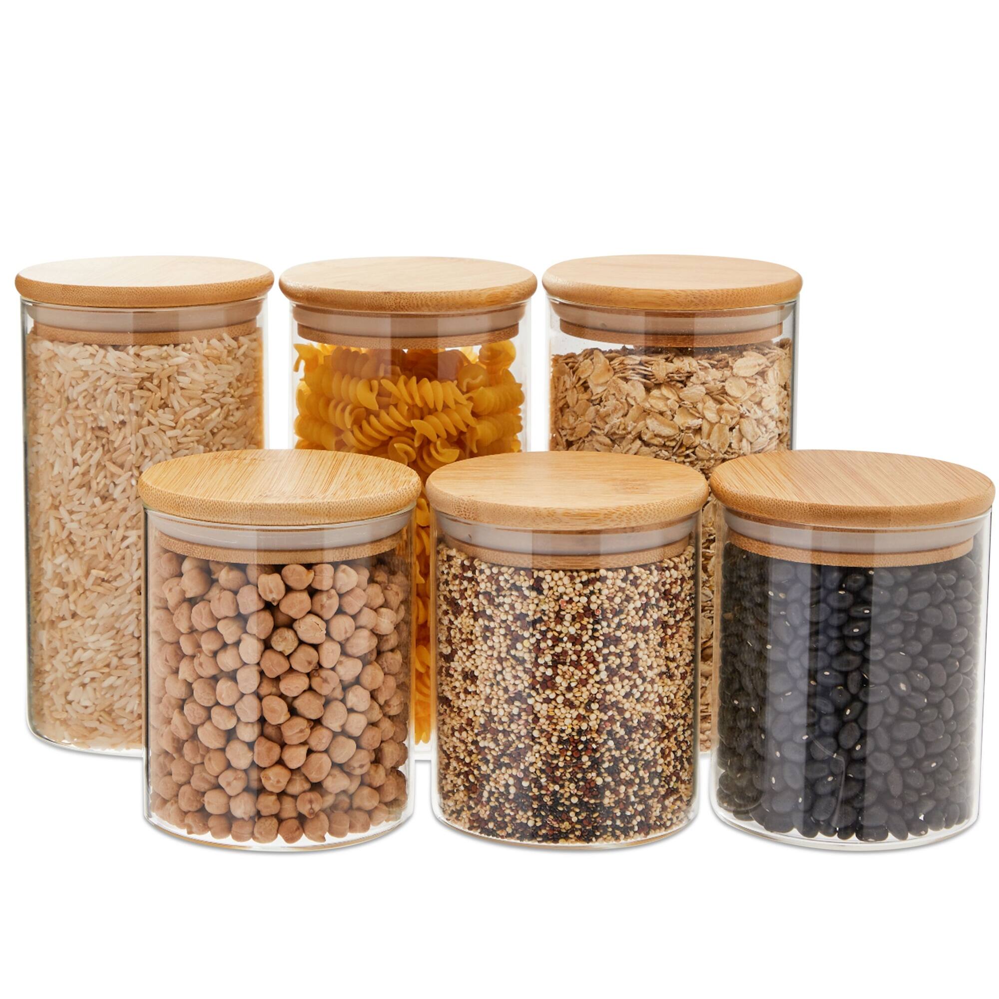 Glass Storage Containers with Bamboo Lids, 2 Sizes for Pantry Storage