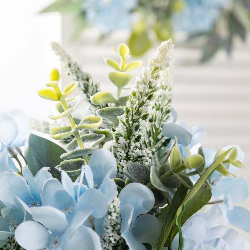 Glitzhome 24"D Blue Peony & Hydrangea Floral Wreath Includes a Complimentary Black Metal Wreath Hanger