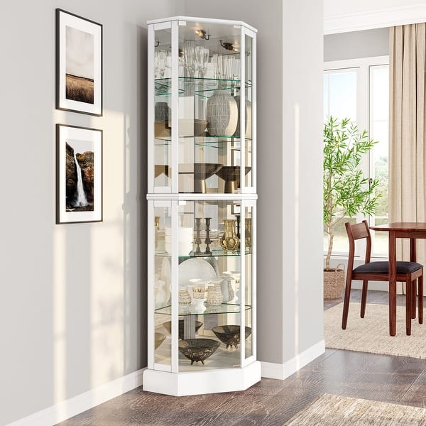 BELLEZE Lighted Curio w/Glass Doors & Shelves, Ashfield(White) White Bed Bath