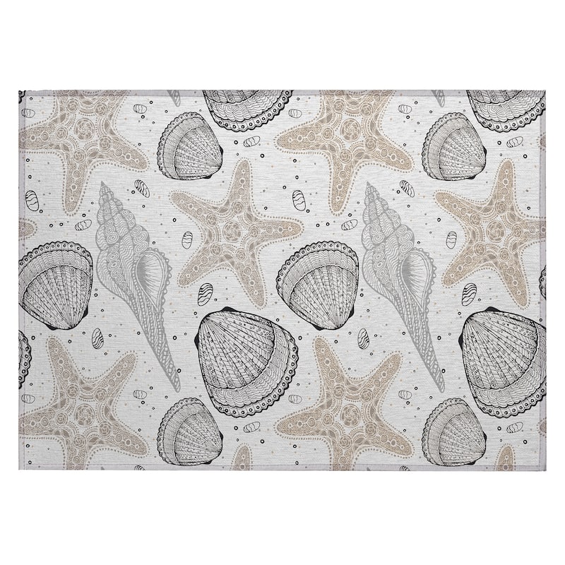Indoor/ Outdoor Surfside Starfish Shells Washable Rug New - Fog - 1'8" x 2'6"