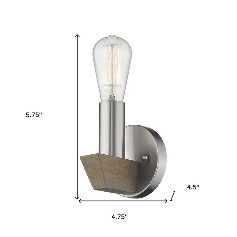 Modern Wall Sconce with Silver Metal and Wood Accent LED Compatible 60W Max for Bedroom or Living Room