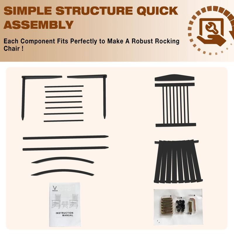 VEIKOUS 3-Piece Outdoor Rocking Chair Set with Folding Table for Patio and Porch