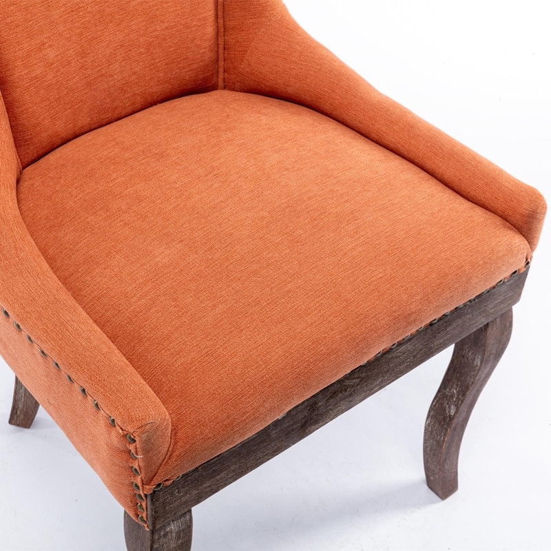 Thickened Fabric Dining Chair with Neutrally Toned Solid Wood Legs, Set of 2