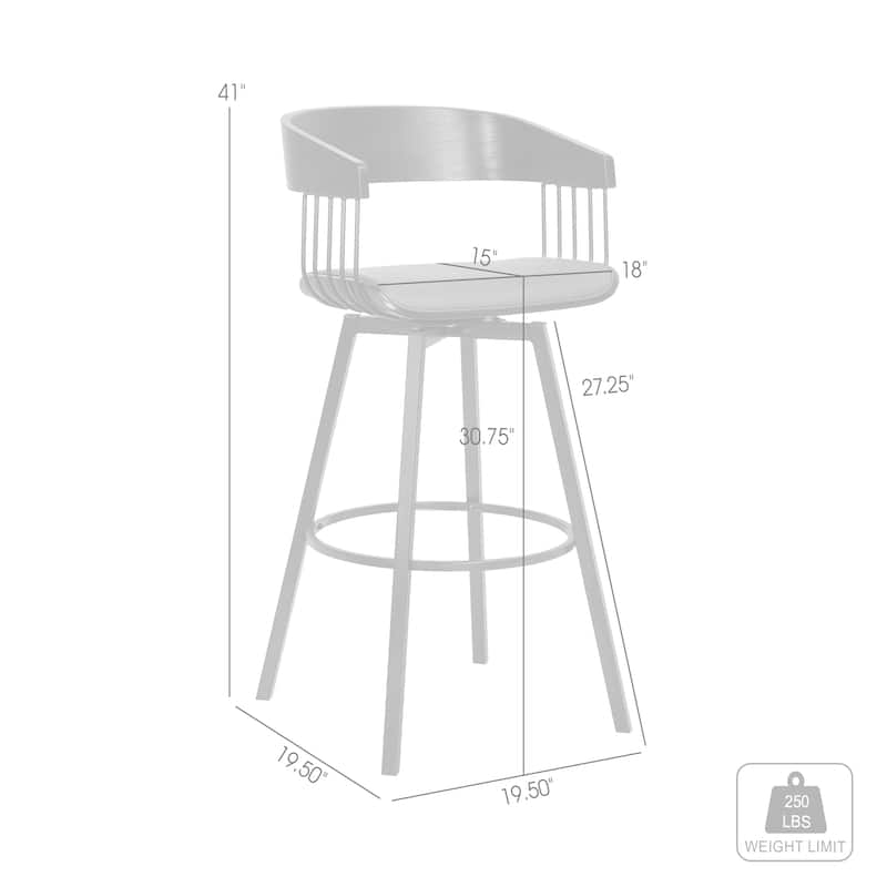 Athena Wood and Metal Upholstered Bar or Counter Swivel Stool