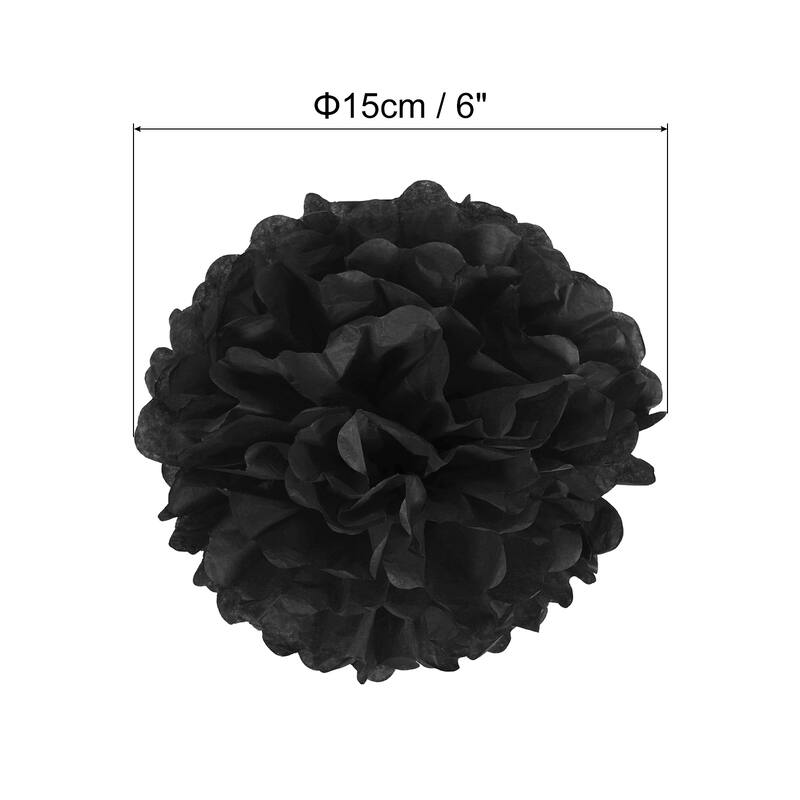 10Pcs 4" Tissue Pom Poms Paper Flowers Ball Party Wedding Decor - Black - 6"