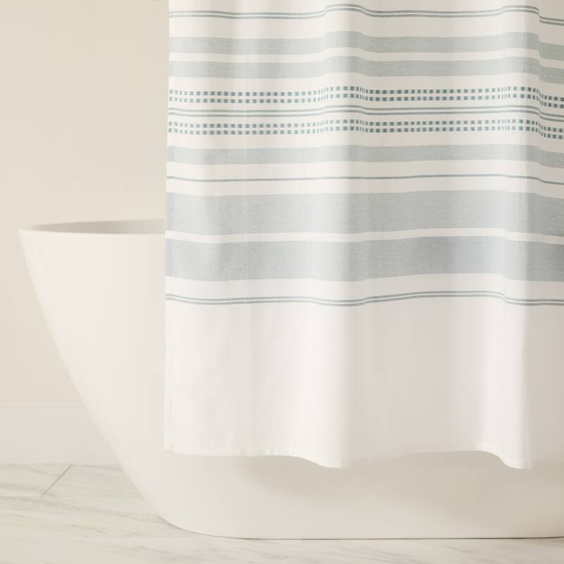 Becky Cameron Cotton Blend Striped Shower Curtain - 72" x 72" - Partial Stripe Light Blue