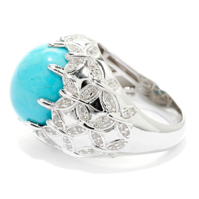 925 Sterling Silver Kingman Turquoise and White Natural Zircon Ring