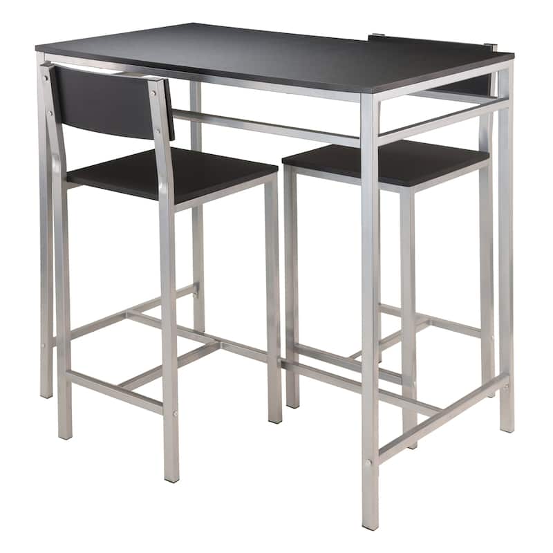 High Dining Table with 2 Stools, Black and Slate Gray