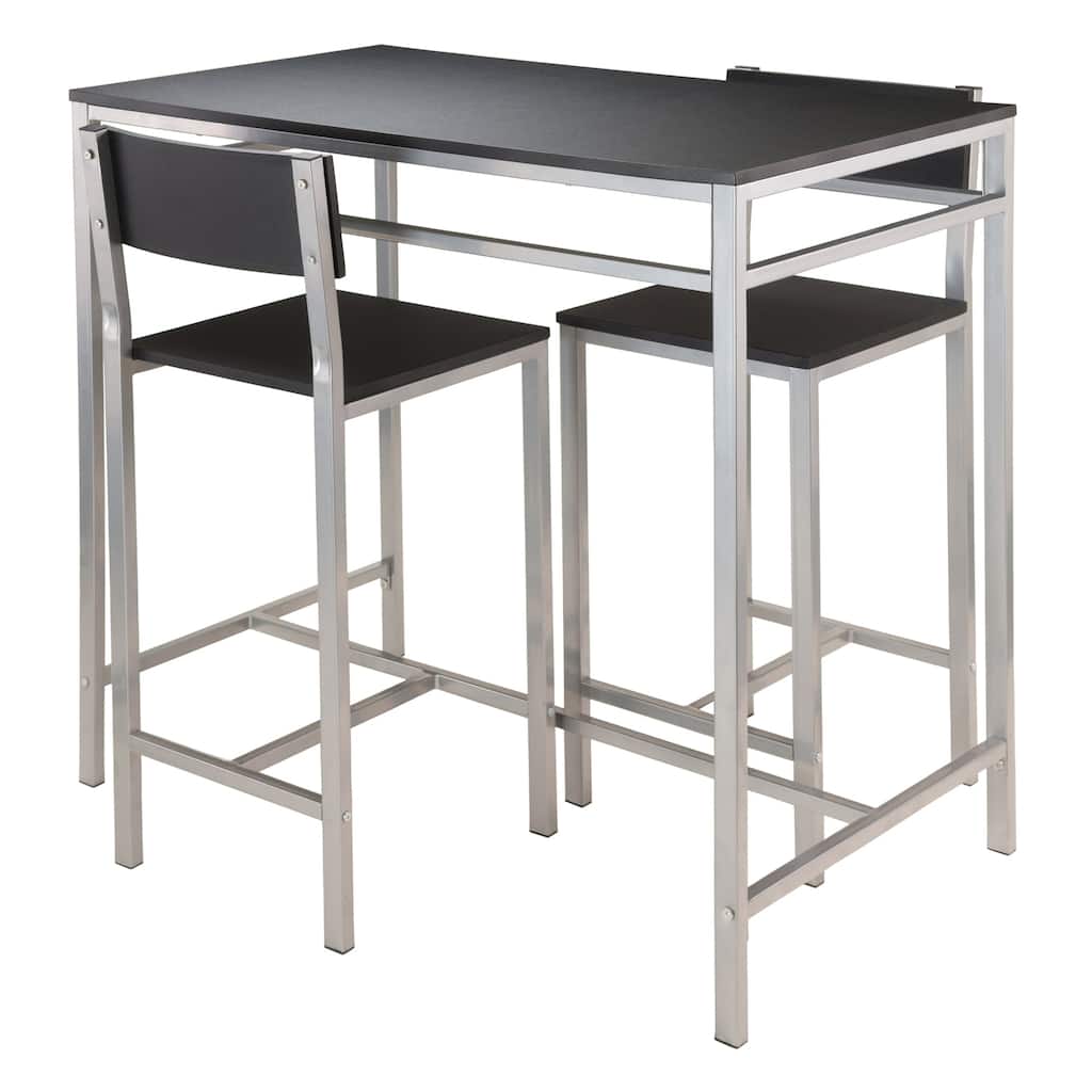 High Dining Table with 2 Stools, Black and Slate Gray