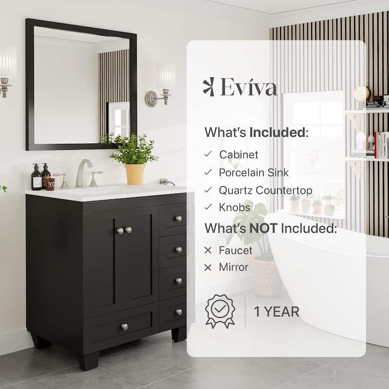 Eviva Acclaim 30"W x 22"D Bath Vanity with Carrara Quartz Top