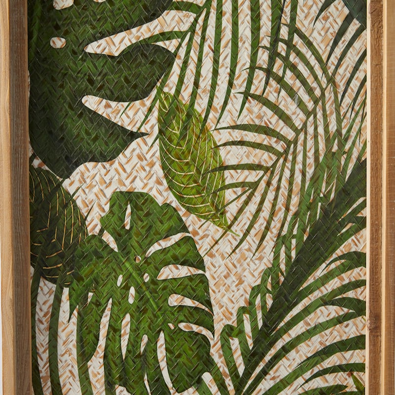 Wood Leaf Tropical Wall Decor with Brown Frame - Set of 2 Green - Roche River Decor
