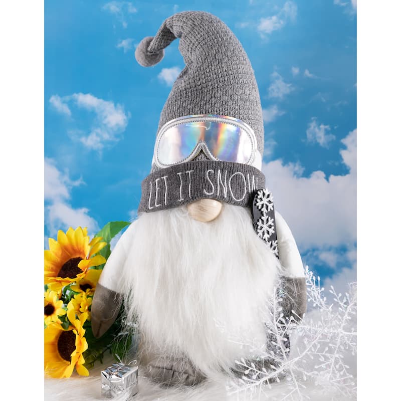 Rae Dunn WINTER Themed Gnomes - LET IT SNOW - GREY HAT