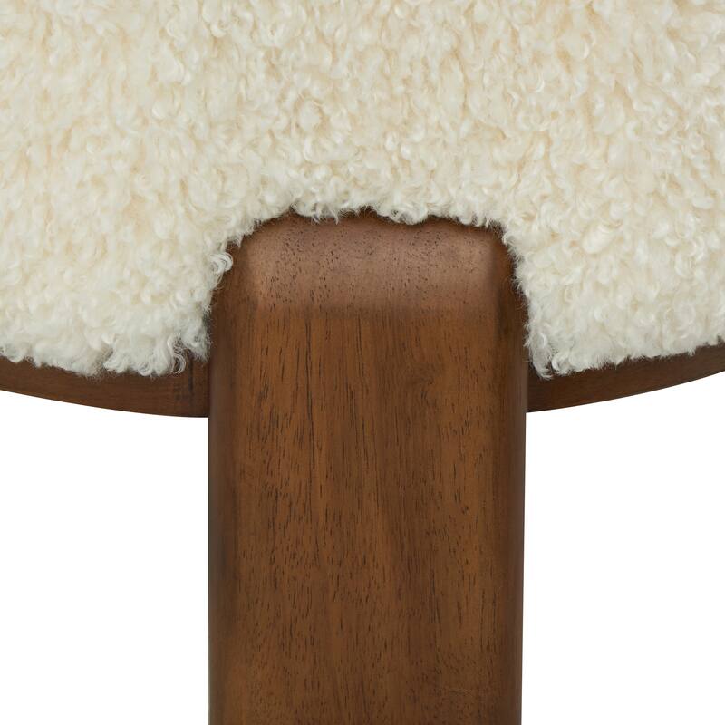 White Polyester Living Room Accent Chair with Brown Wooden Legs