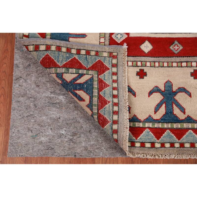 Hand Knotted Oriental 100% Wool Carpet Traditional Geometric Greys & Charcoal Kazak Area Rug - 9' 6'' X 7' 9''
