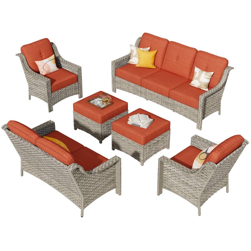 XIZZI 6-Piece Patio Wicker Outdoor Furniture Deep Seat Conversation Sofa Set