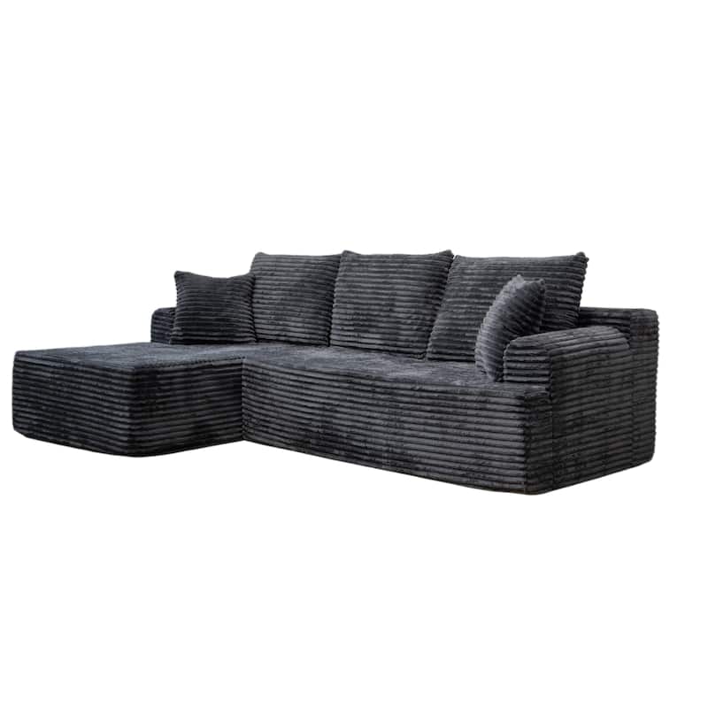 L-Shaped Corner Sectional Sofa Set with Side Chaise Lounge, Soft Foam Cushion Modular Sofa Corduroy Leisure Couch
