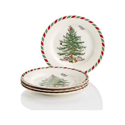 Spode Set of 4 Christmas Tree Candy Cane Dessert Plates - 8" D