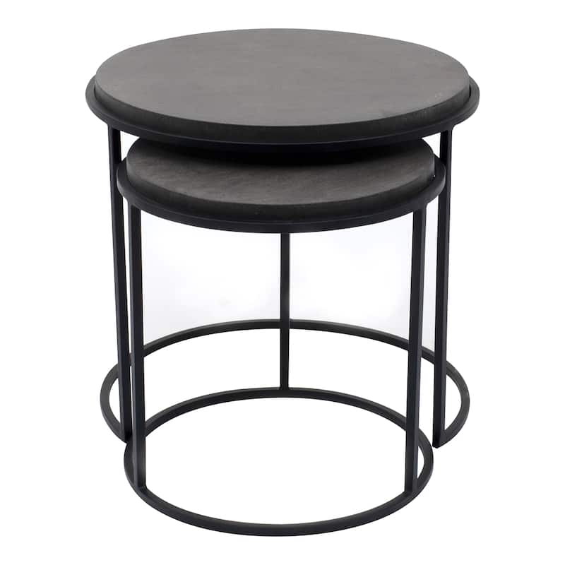 NADAAL STUDIOS Julius - Lavastone with Iron Base Accent Tables in Black - Set of 2