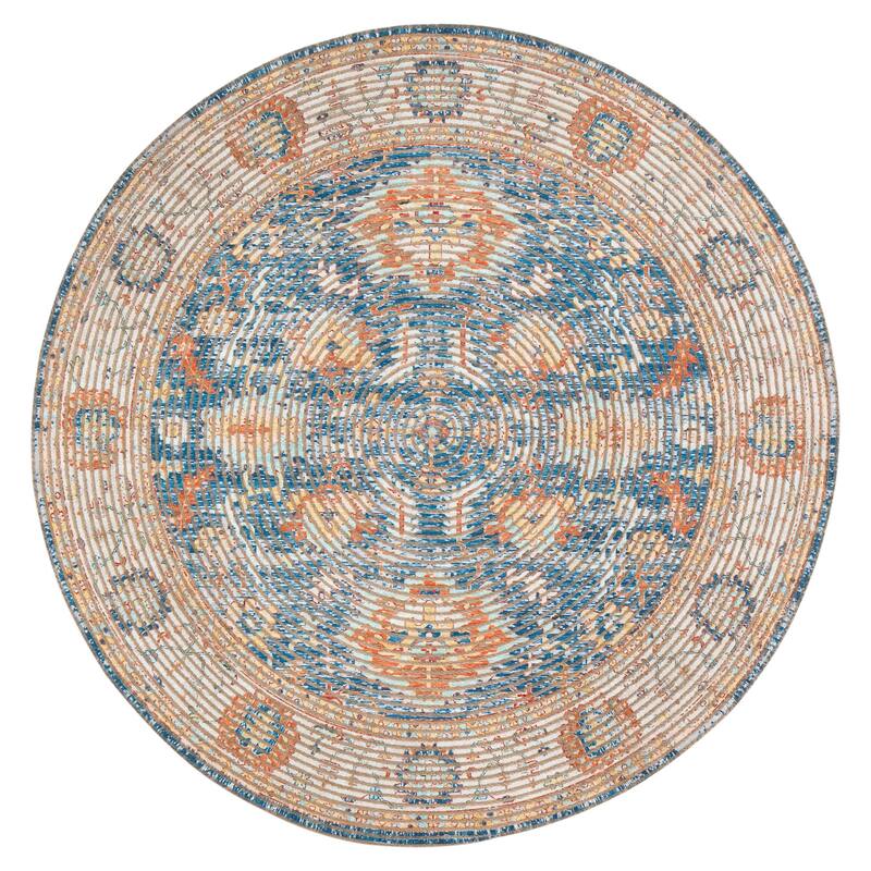Jani Lucy Blue Floral Jute/Chenille Area Rug - 4' Round - Multi