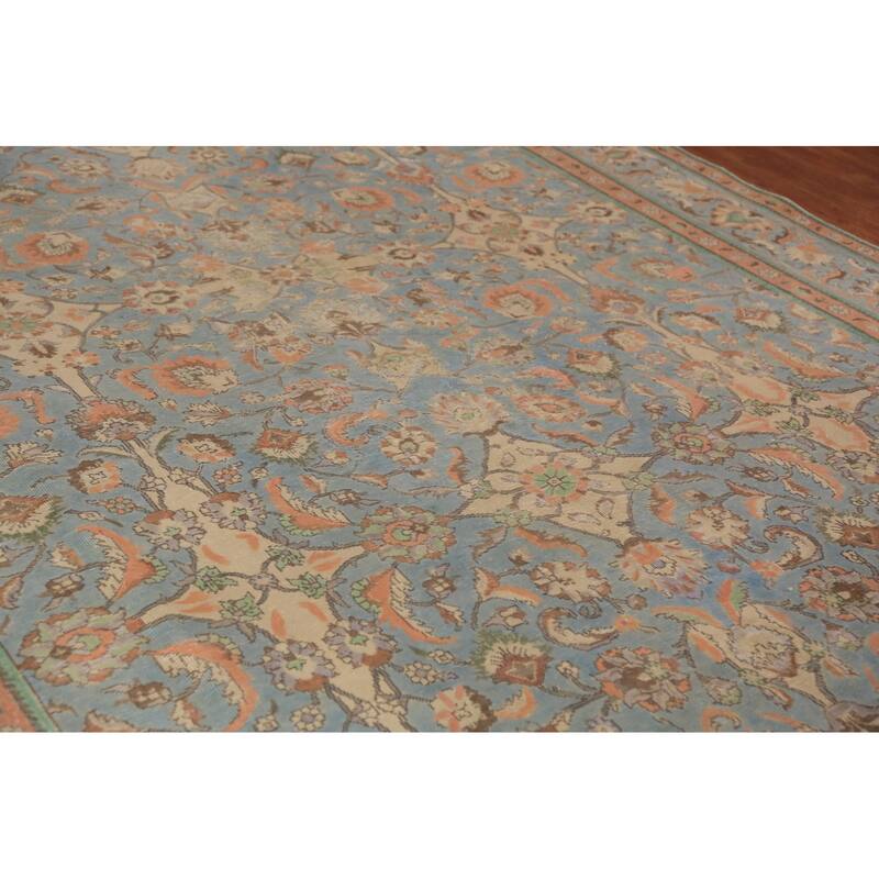 Distressed Tabriz Persian Area Rug Floral Hand-Knotted Wool Carpet - 9'4"x 12'4"