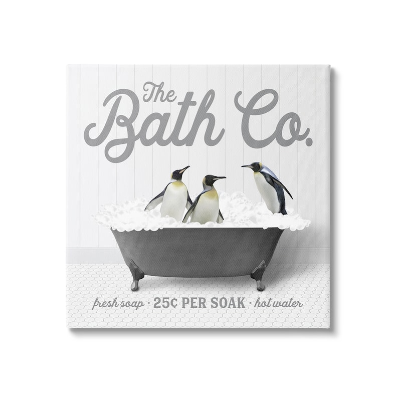 Stupell Bubble Bath Penguins Canvas Wall Art Design by Lettered and Lined - 36 x 36