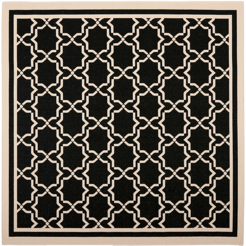 SAFAVIEH Courtyard Gulsin Indoor/ Outdoor Waterproof Patio Backyard Rug - 6'7" Square - Black/Beige