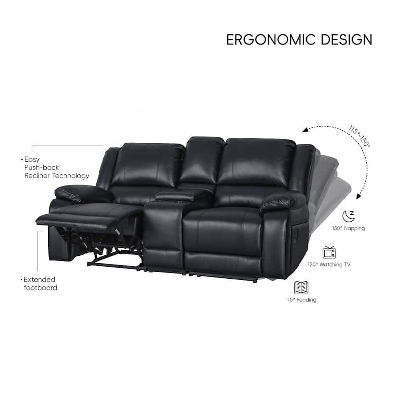6PCS, 2 Manual Recliners, Faux Leather Reclining Sectional with Center Console