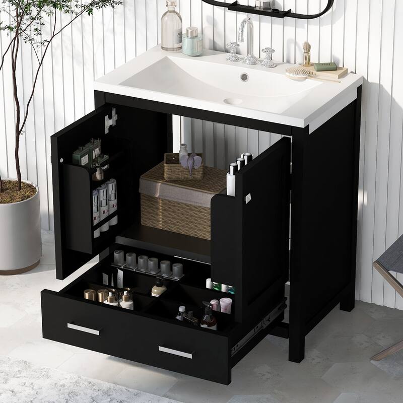GDFStudio - Aurora Wood Bathroom Vanity Set with Ceramic Sink and Divided Drawers