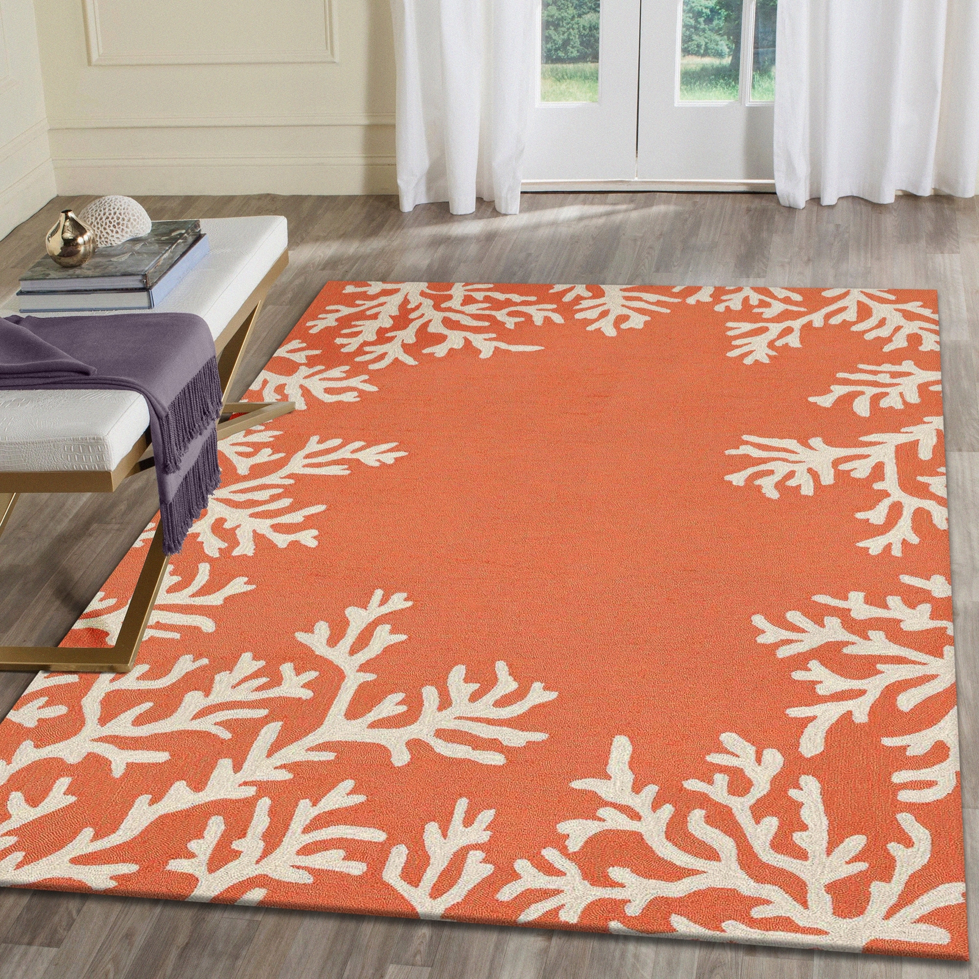 Lush Decor Capri Coral Border Indoor/Outdoor Rug