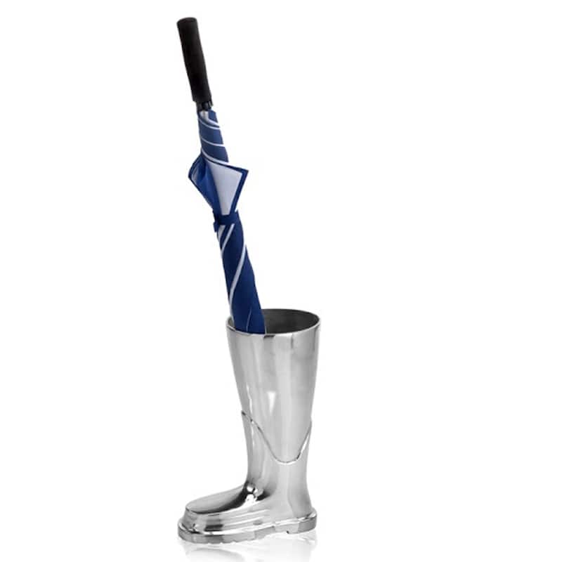 HomeRoots 16" Silver Buffed Aluminum Firefighter Boot Umbrella Stand Sculpture - 4.75' X '16' X '10.5