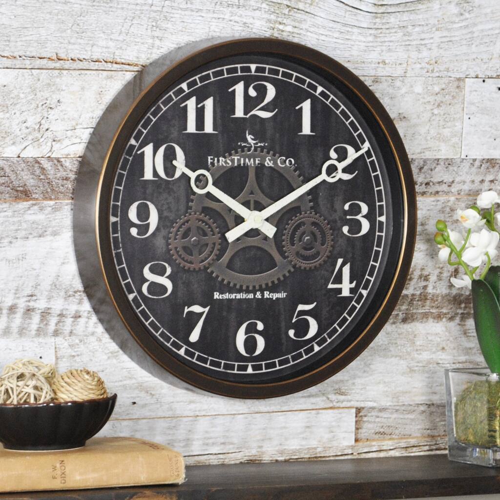 FirsTime & Co. Industrial Gears Wall Clock, American Crafted, Brown, Plastic, 12 x 2 x 12 in