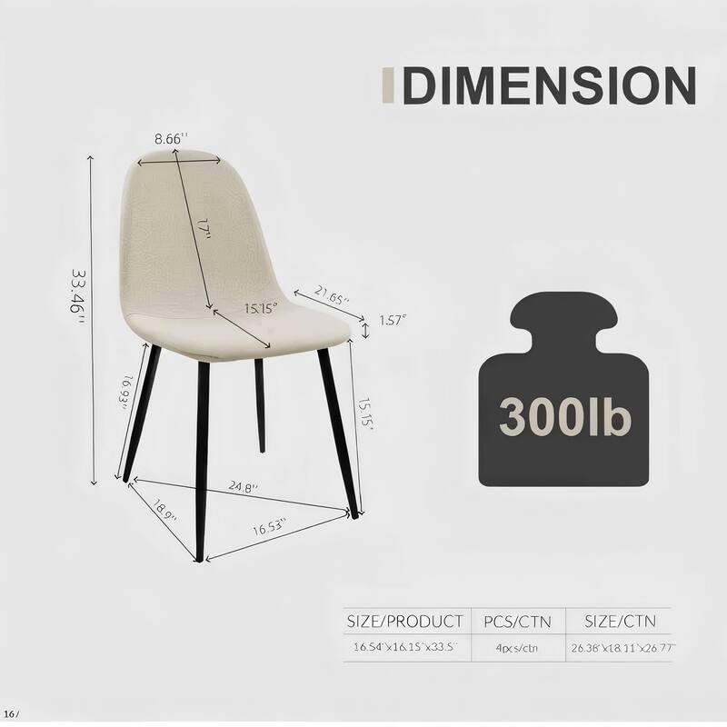 Set of 4 Modern Dining Chairs: Soft Suede Seat, Spoon Shape, Black Metal Legs for Dining Room/Kitchen