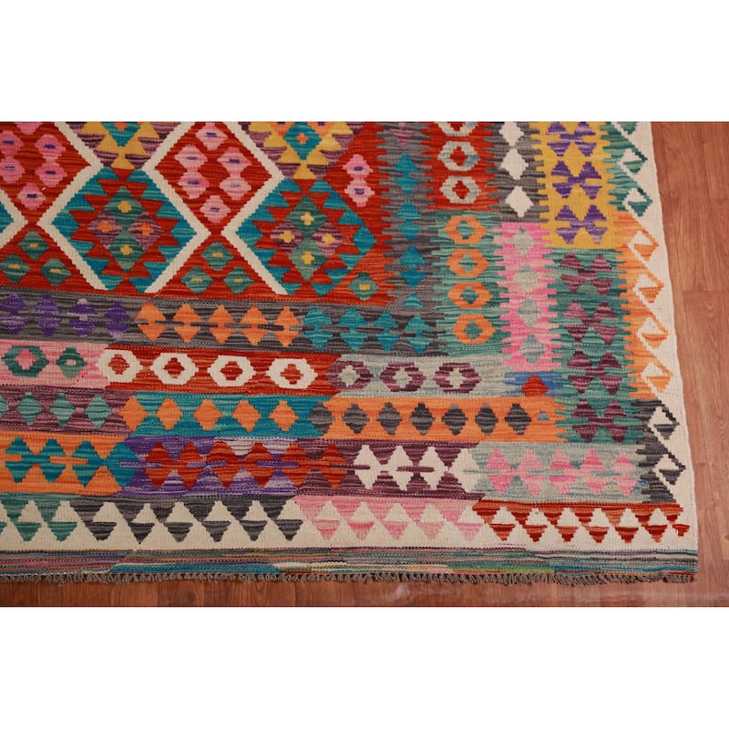 Reversible Kilim Oriental Area Rug Living Room Flatweave Wool Carpet - 10'1"x 13'1"