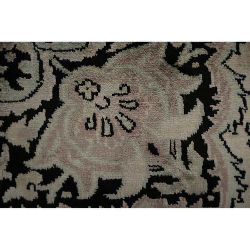 Hand Knotted Oriental Silk Carpet Traditional Floral Beige & Ivories Kashmir Area Rug - 10' 3'' X 7' 0''