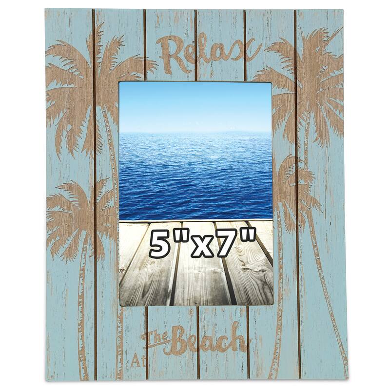 CoTa Global Aqua Blue Distressed Wood Palm 5×7 Photo Frame - 11 inches
