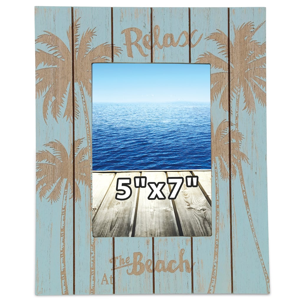 CoTa Global Aqua Blue Distressed Wood Palm 5×7 Photo Frame - 11 inches