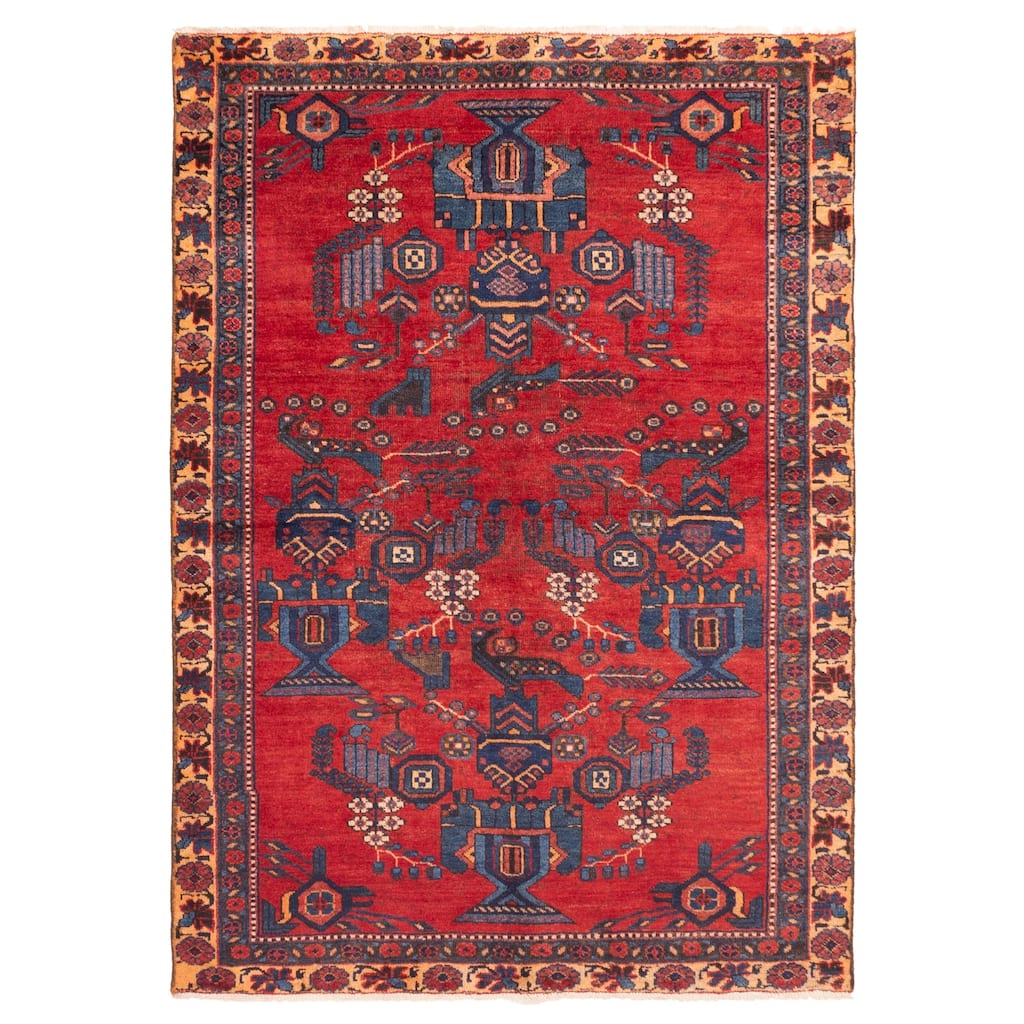 ECARPETGALLERY Hand-knotted Melis Red Wool Rug - 4'1 x 5'9