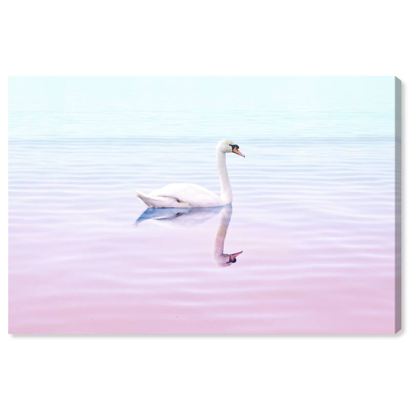 Wynwood Studio Canvas Animals Swan Reflected in Pastel Colors Pink and Light Pink Modern & Contemporary Wall Art Canvas Print