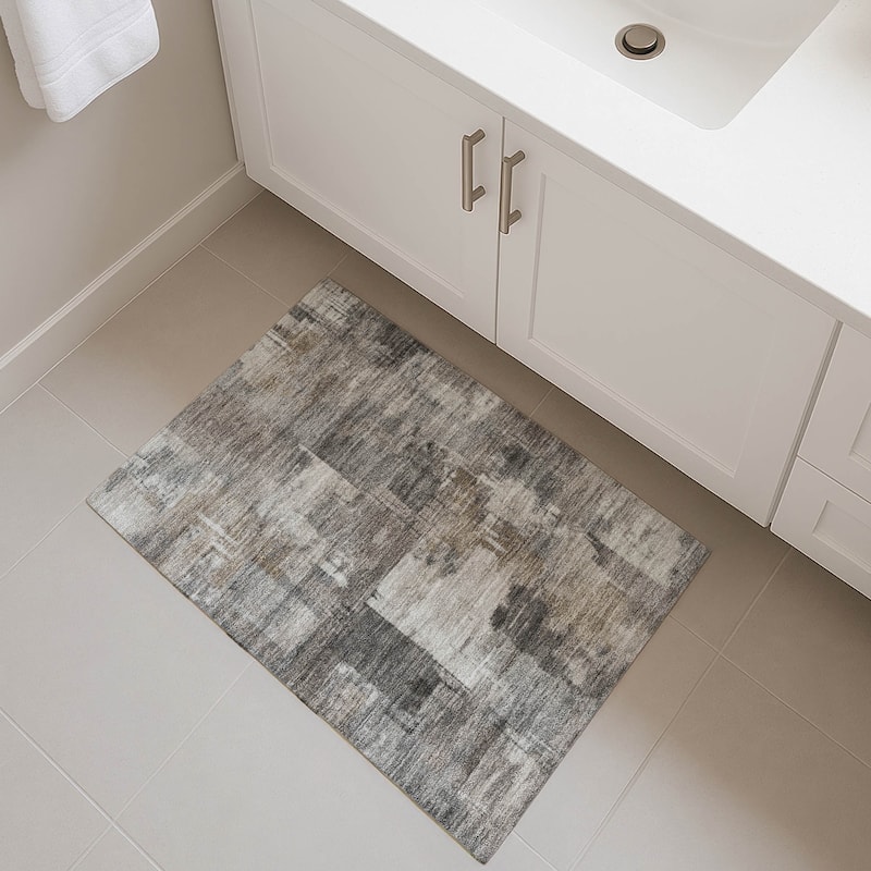 Premium Washable Super Soft Modern Prota Mayfield Rug - Pewter - 1'8" x 2'6"