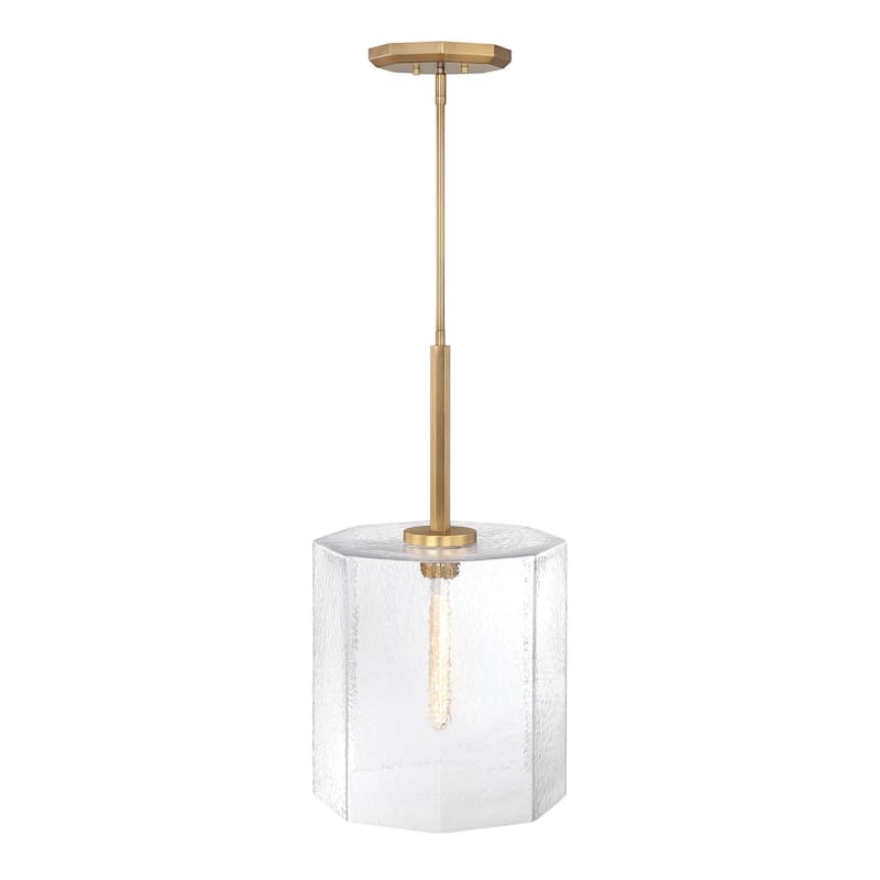 Haven 60 Watt 1-Light Old Satin Brass Geometric Pendant Light with Clear Rippled Glass Shade - 25.75