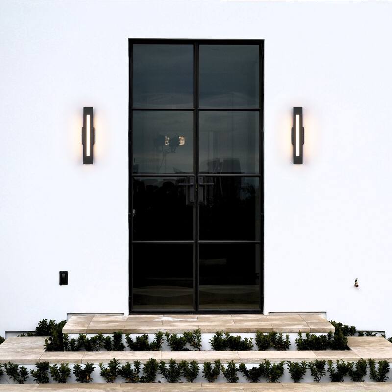 1-Light 19.7 in. Modern Black Linear Rectangle Metal Integrated LED Outdoor Wall Sconce - 4.33 in. W x 19.69 in. H x 4.33 in. D