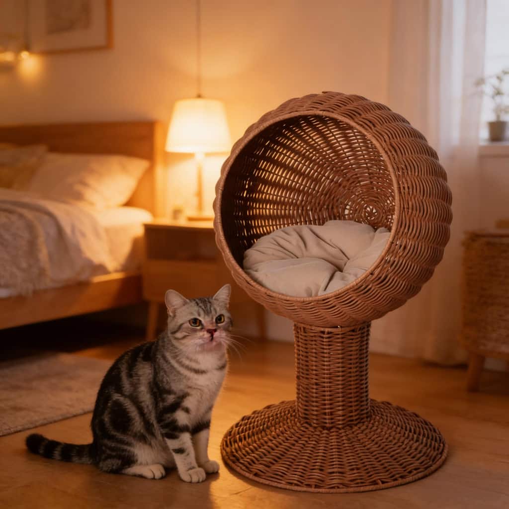 Anmytek Elevated Cat Basket Bed Cooling Woven Pet Bed Durable Raised Cat Lounger for Summer and Indoor Cats